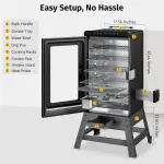 30 Inch Electric Smoker with Digital Controls, Large Capacity Cooking Space, Adjustable Temperature Range, Built-in Meat Probe, and Easy Clean Design for Backyard Barbecue - Image 3