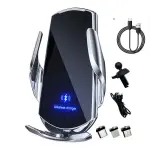 15W Wireless Car Charger with Auto Clamping Phone Mount, Smart Sensor, One Hand Operation, Fast Charging for iPhone and Android, Air Vent and Dashboard Mount Compatible