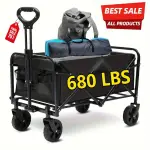 Heavy Duty Folding Utility Cart with 680 Pounds Load Capacity, 4 Inch Swivel Casters, Telescoping Handle, Rust Resistant Steel Frame, and Compact Storage for Garage, Warehouse, Moving, and Garden