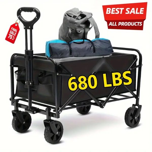 Heavy Duty Folding Utility Cart with 680 Pounds Load Capacity, 4 Inch Swivel Casters, Telescoping Handle, Rust Resistant Steel Frame, and Compact Storage for Garage, Warehouse, Moving, and Garden