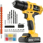 Cordless Drill with Rechargeable Battery, Variable Speed Trigger, 16+1 Clutch Settings, LED Light, and Ergonomic Grip for Home DIY and Professional Use