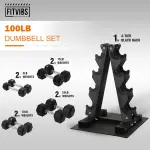Fitvids Rubber Hex Dumbbell Set with Rack - 5-25LB Weights - Image 3