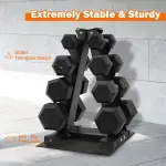 Fitvids Rubber Hex Dumbbell Set with Rack - 5-25LB Weights - Image 6