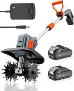 Cordless tiller cultivator for gardening with 48 steel tines 9 inch width 21v battery