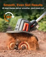 Cordless tiller cultivator for gardening with 48 steel tines 9 inch width 21v battery - Image 4