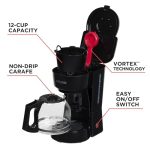 BLACK+DECKER 12-Cup Coffee Maker with Easy On/Off Switch, Easy Pour, Non-Drip Carafe with Removable Filter Basket, Vortex Technology, Black - Image 9