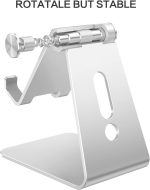 Adjustable Cell Phone Stand, OMOTON Aluminum Desktop Cellphone Stand with Anti-Slip Base and Convenient Charging Port, Fits All Smart Phones, Silver - Image 3