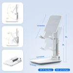 Cell Phone Stand, Angle Height Adjustable Cell Phone Holder with Silicon Pad for Desk Fully Forldable Mobile Phone Holder Compatible with All Mobile Phones, MT-6, (White) - Image 2