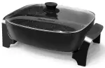 Elite Gourmet EG-6203# Extra Deep 16"x13"x3.2" (10.5Qt.) Scratch Resistant, Easy Pour Spout Dishwasher Safe, Non-stick Electric Skillet with Glass Vented Lid, Adjustable Temperature, Black