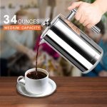 Secura French Press Coffee Maker, 304 Grade Stainless Steel Insulated Coffee Press with 2 Extra Screens, 34oz (1 Litre), Silver - Image 7