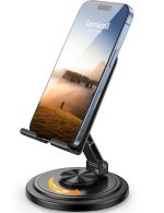 Lamicall Cell Phone Stand for Desk - [360° Rotation] Sturdy Adjustable Desktop Phone Holder, Foldable Mobile Stand, Office Desk Accessories for iPhone 17 16 15 14 Pro Max Air, Galaxy S25, Cellphones