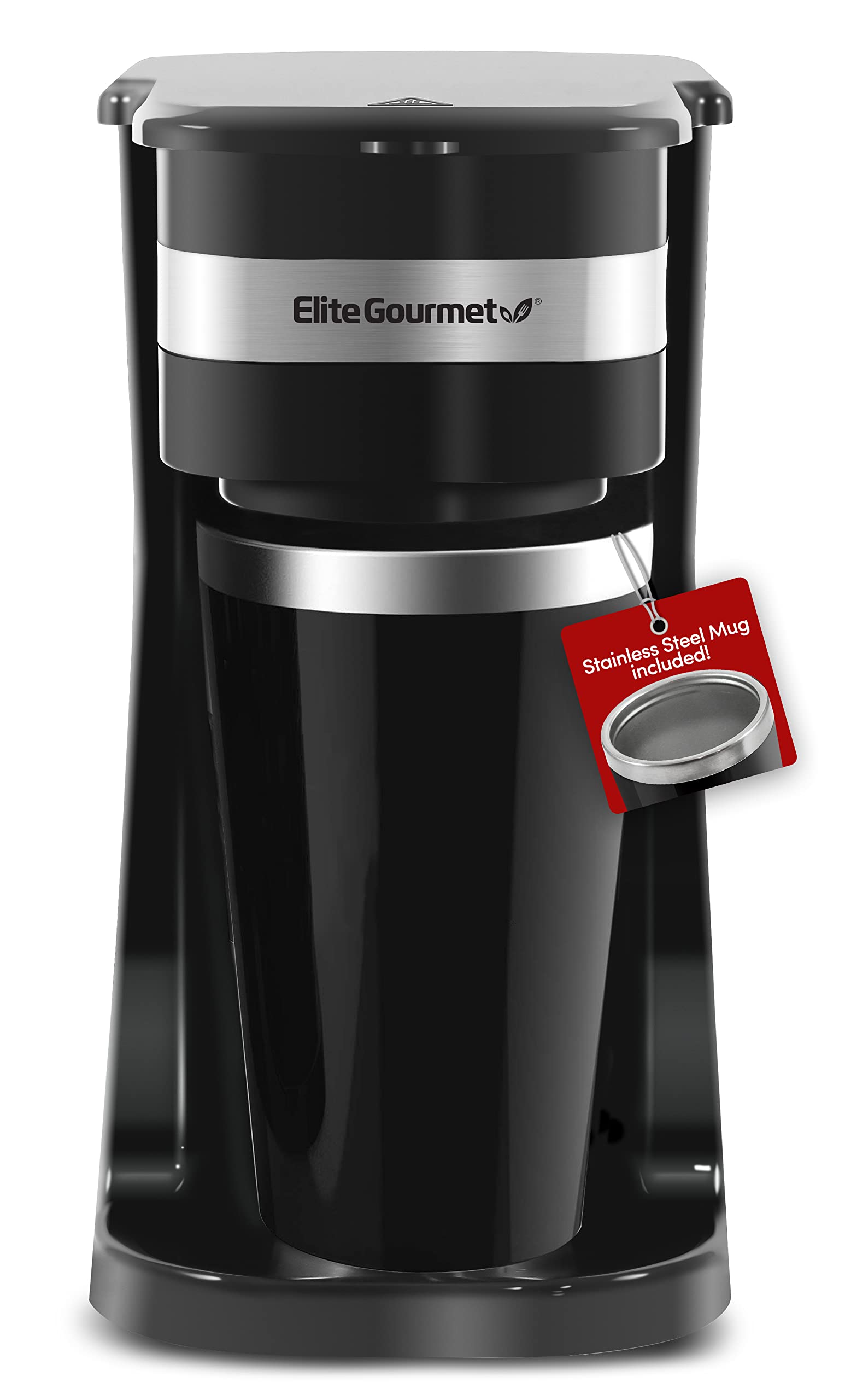 6180TVxslpL Elite Gourmet EHC114 Personal Single-Serve Compact Coffee Maker Brewer Includes 14Oz. Thermal Travel Mug with Stainless Steel Interior, Compatible with Coffee Grounds, Reusable Filter, Black - Image 1