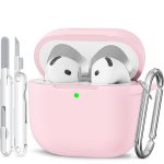for AirPods 4 Case Pink with Cleaner Kit, TNSNK Soft Silicone Airpod 4 Case Compatible with Apple Airpods 4th Generation 2024 Case Cover with Keychain for Women Girly, Anti-Scratch, Drop Protection