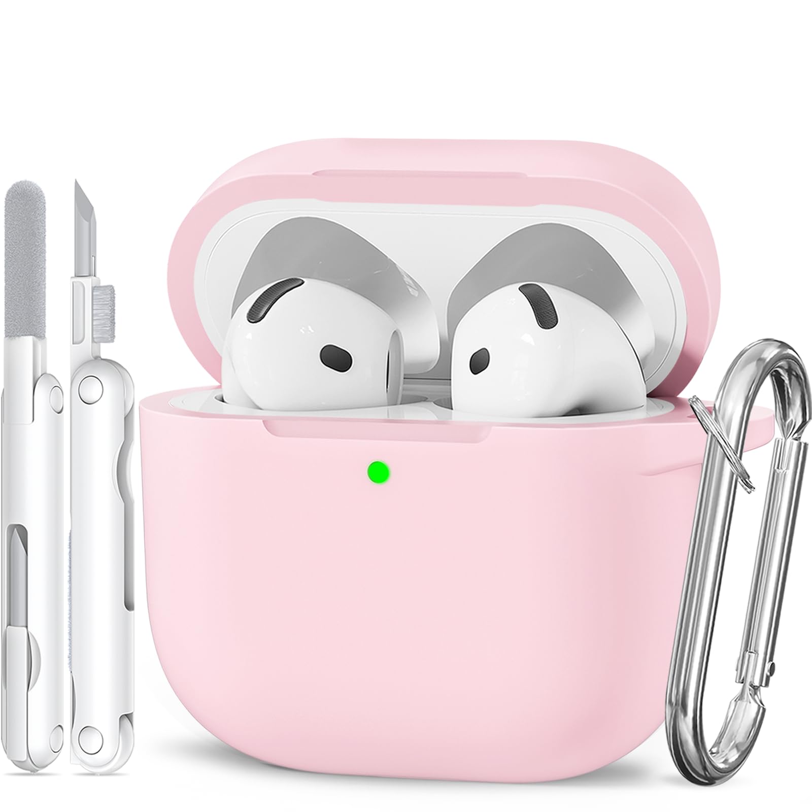 61N1bvWGniL for AirPods 4 Case Pink with Cleaner Kit, TNSNK Soft Silicone Airpod 4 Case Compatible with Apple Airpods 4th Generation 2024 Case Cover with Keychain for Women Girly, Anti-Scratch, Drop Protection - Image 1