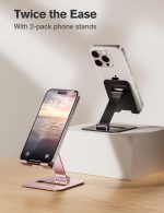 Nulaxy 2 Pack Dual Folding Cell Phone Stand, Fully Adjustable Phone Holder for Desk, Compatible with iPhone 17 16 15 14 13 12 11, Nintendo Switch, All Phones, Black & Rose Gold - Image 7