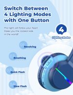 iClever BTH12 Kids Bluetooth Headphones,Colorful LED Lights Kids Headphones Wireless,74/85dBA Safe Volume,85H Playtime,Fast Charging,Bluetooth 5.2,Over Ear,Built-in Mic for iPad/Tablet/Airplane,Blue - Image 7
