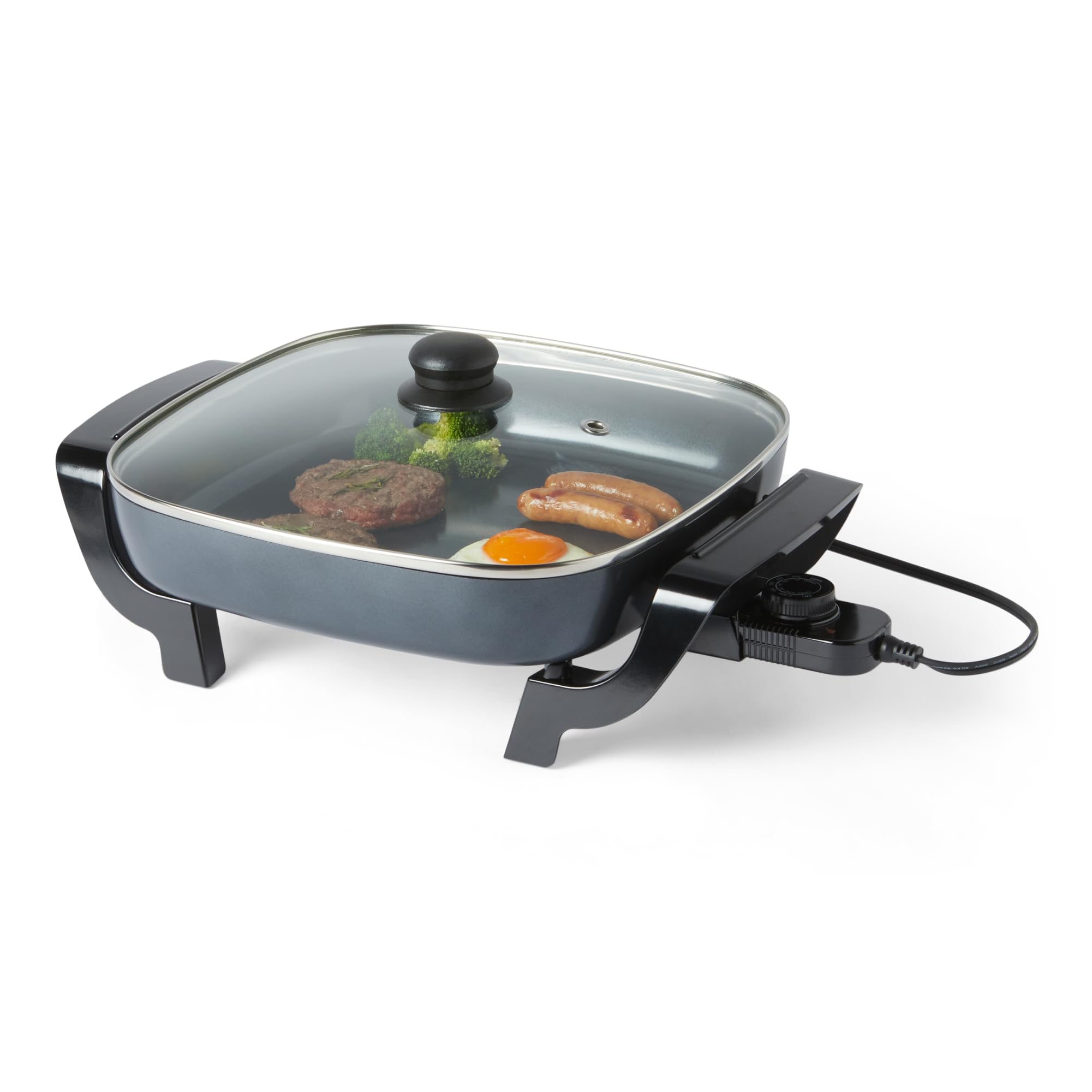 61giQBHLnbL Amazon Basics Electric Skillet and Frying Pan with Glass Lid, Nonstick Ceramic Coating, 12 x 12 inches, Black - Image 1