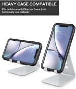 Adjustable Cell Phone Stand, OMOTON Aluminum Desktop Cellphone Stand with Anti-Slip Base and Convenient Charging Port, Fits All Smart Phones, Silver - Image 2