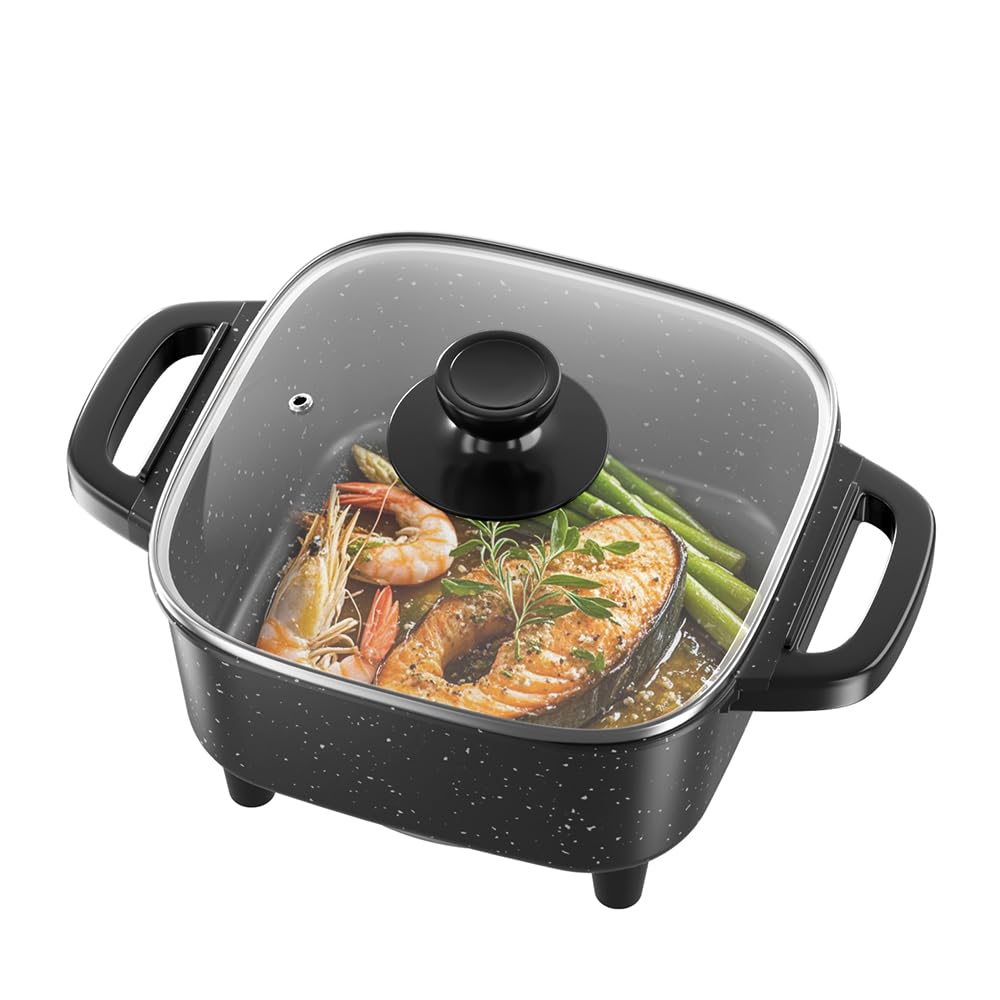 61sDvRi3jmL AORAN Electric Frying Pan with Lid, Multifunctional Electric Skillet for Frying, Grilling, Boiling & Cooking, Nonstick, Compact, Easy-to-Clean, Adjustable Temp Control Black - Image 1