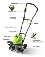 18" 13.5 Amp Tiller Cultivator – 6 Steel Tines, Adjustable Wheels, Foldable Handle - Image 3
