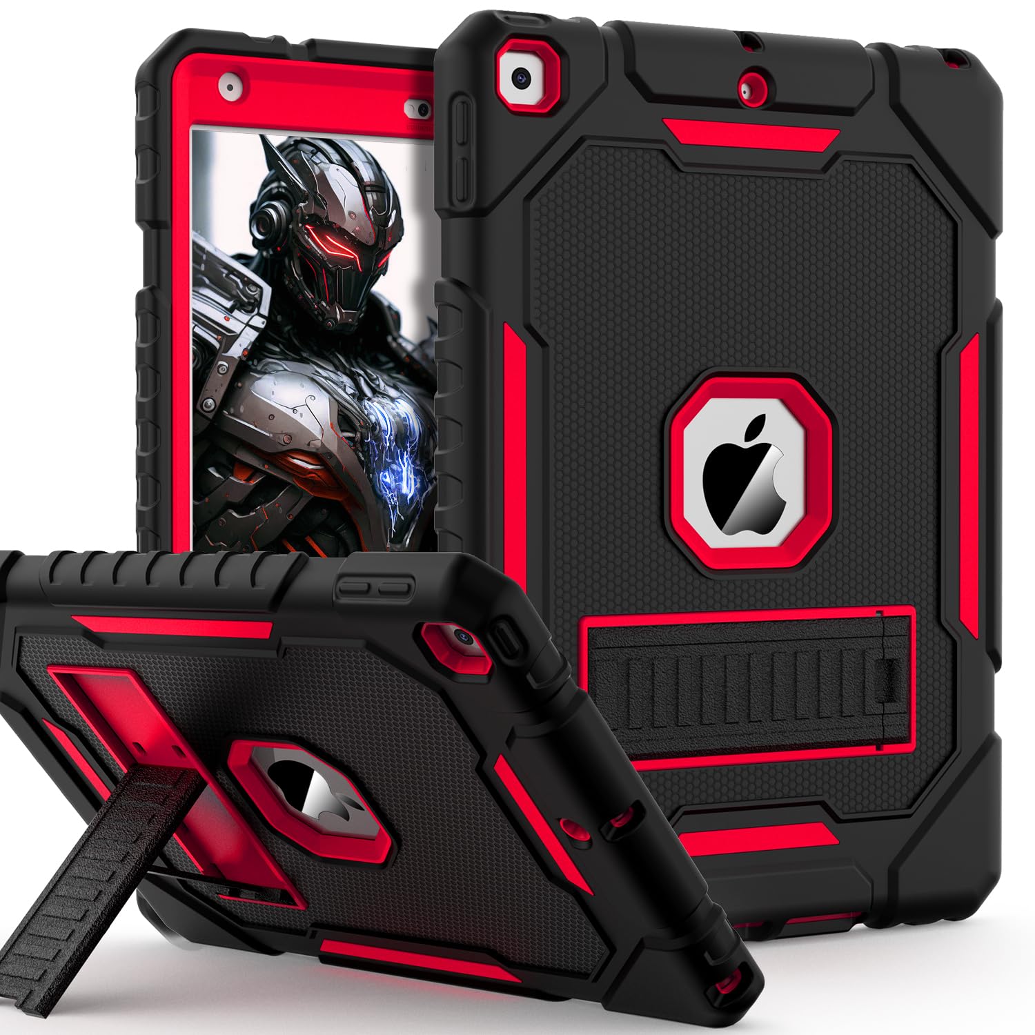 71-tuGDW2nL ZoneFoker Case for iPad 9th/8th/7th Generation 2021/2020/2019(10.2 inch), Heavy Duty Military Grade Shockproof Rugged Protective 10.2" Cover with Built-in Stand for iPad 9 8 7 Gen (Black+Red) - Image 1