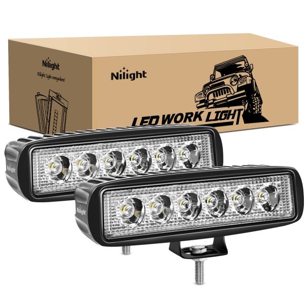 Nilight LED Light Bar 2PCS 18W 6Inch Flood LED Pods Offroad Fog Light Waterproof for Boat SUV ATV 4WD Car Truck Golf Cart 12V 24V,2 Years Warranty