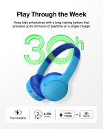 Belkin SoundForm Mini - Wireless Bluetooth Kids Headphones, 30H Battery, 85dB Safe Volume Limit, Built-in Microphone - Toddler On-Ear Earphones for iPhone, iPad, Fire Tablet, Ideal for School - Blue - Image 7