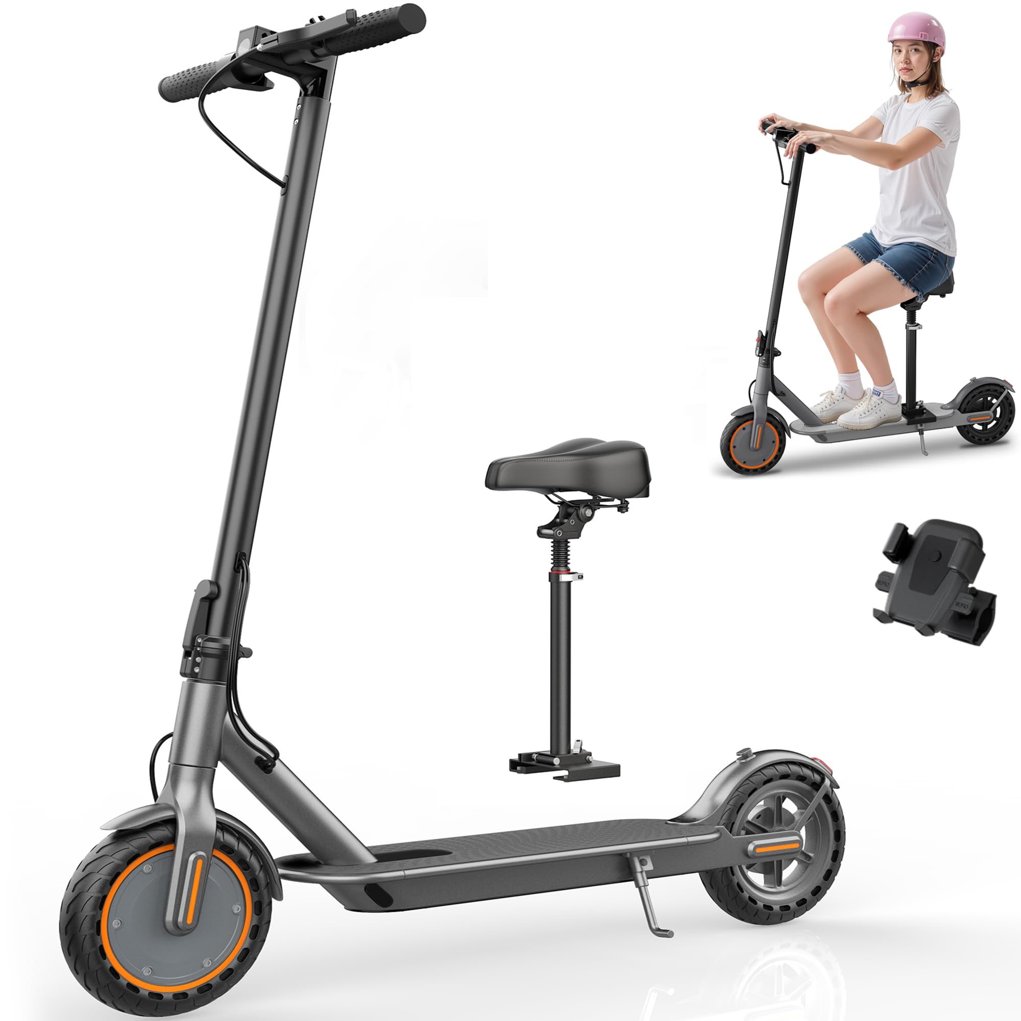 712rh0ZbKnL Electric Scooter with Seat, Folding E Scooter for Adults, 350W Motor, 8.5" Solid Tires, 19 MPH, 21 Mile Range, Lightweight Portable Teens Commuter Sit Down Escooter with APP, Dual Brake - Image 1