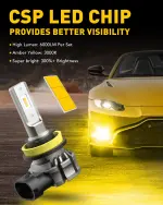 AUXITO H11/H8/H16 LED Fog Light Bulbs or DRL, 6000 Lumens 3000K Amber Yellow Light, 300% Brightness, CSP LED Chips Fog Lamps Replacement for Cars, Play and Plug (Pack of 2) - Image 7