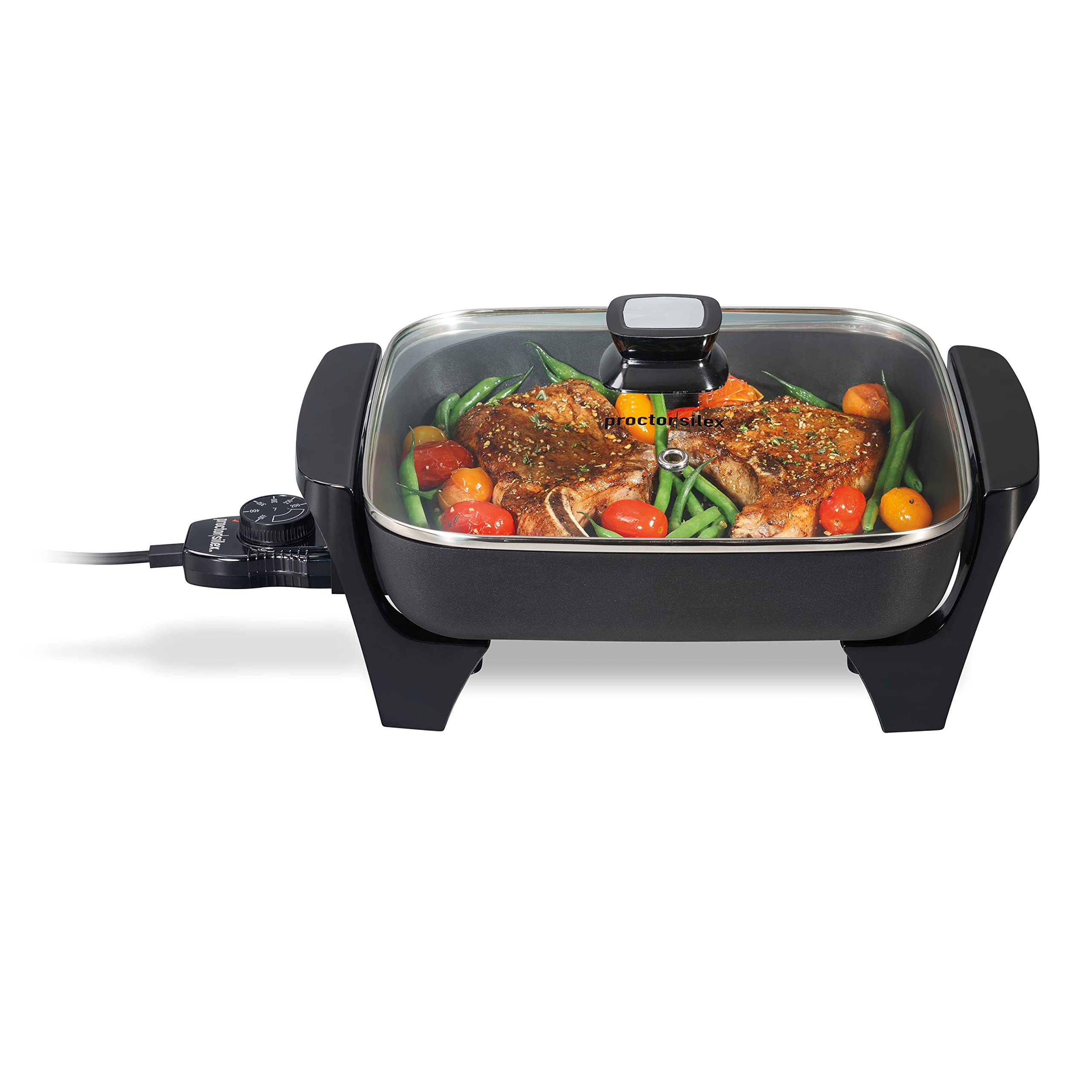 713DA3dMkKL Proctor Silex Electric Skillet with Lid, 116 sq. in. Nonstick Cooking Surface for Frying, Sauteing, Simmering and Braising, Adjustable Temp 200° to 400° F, Black (38526PS) - Image 1