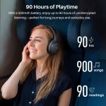 TOZO HT3 Hybrid Noise Cancelling Headphones, 90H Playtime Wireless Over Ear Bluetooth Headset, Spatial Audio AI Chat with 5 Mics, Supports Dual Connection and USB-C Input, with 32 EQ Music Modes - Image 6