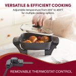 Elite Gourmet EG808 8” x 8" Non-stick Electric Skillet, Dishwasher Safe with Tempered Glass Vented Lid, Rapid Heat Up, 600W, Black - Image 5