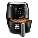 Gourmia Air Fryer Oven Digital Display 4 Quart Large AirFryer Cooker 12 1-Touch Cooking Presets, Black and Stainless Steel Accents Fry Force GAF486