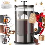 Veken French Press Coffee Maker 34oz,Thickened Borosilicate Glass Stainless Steel Brewer,No Plastic Touching Cafe,Cold Brew Cafetera Teapot for Kitchen Travel Camping,Gift,Bar Accessories,Dark Pewter