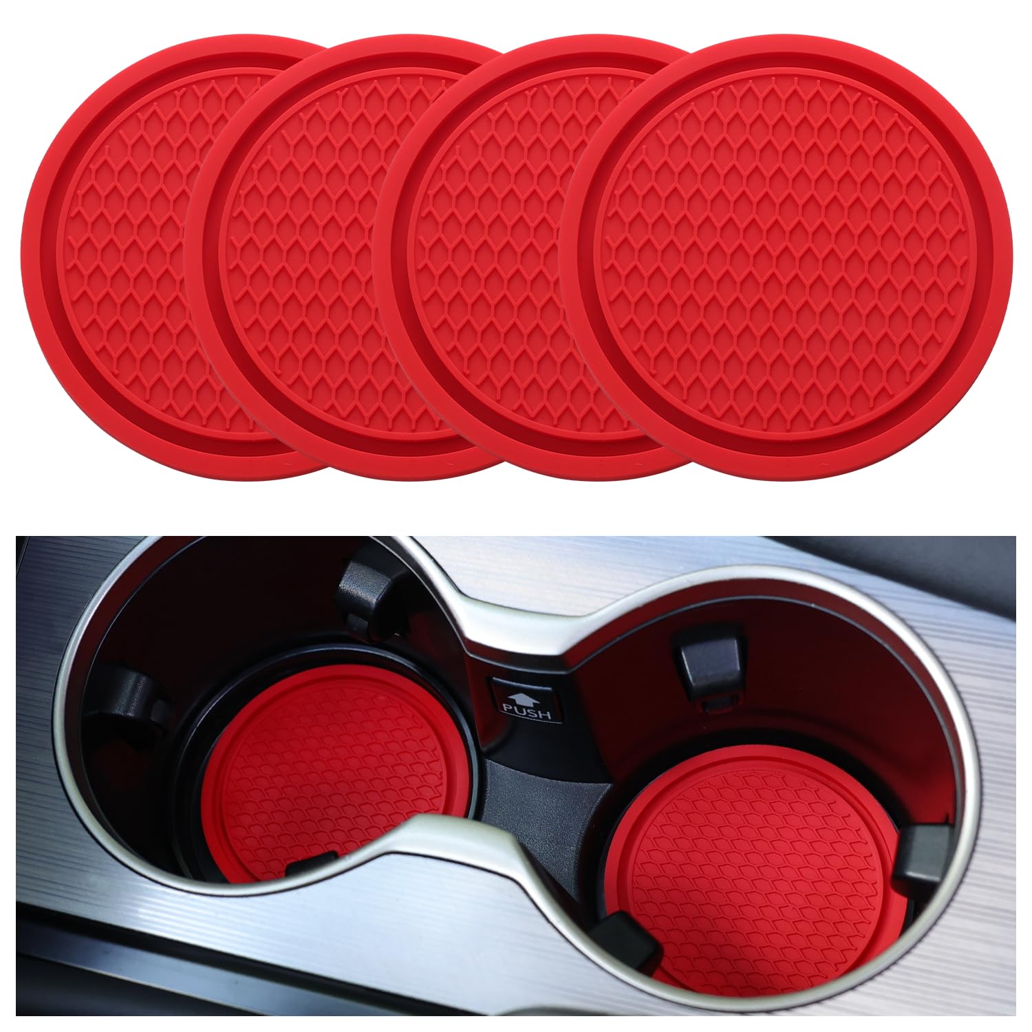 71BlMp1HURL SINGARO Car Cup Coaster, 4PCS Universal Non-Slip Cup Holders Embedded in Ornaments Coaster, Car Interior Accessories, Red - Image 1