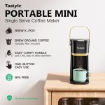 Tastyle Single Serve One Cup Coffee Maker, for K Cups and Grounds, Mini Coffee Maker with Portable Handle, 6 to 12 Oz Brew Size, for Travel, Camping, Office, RV and Dorm, 120V, Black and Gold - Image 8