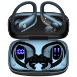 bmani Ear Buds Wireless Earbuds Bluetooth Headphones with 80H Playtime LED Display Case, Over-Ear Hook with Mic, Stereo Sound, Easy Button Controls, Sports Earphones for Running Workout Gym Black
