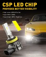 AUXITO H11/H8/H16 LED Fog Light Bulbs or DRL, 6000 Lumens 6500K Cool White Light, 300% Brightness, CSP LED Chips Fog Lamps Replacement for Cars, Play and Plug (Pack of 2) - Image 7