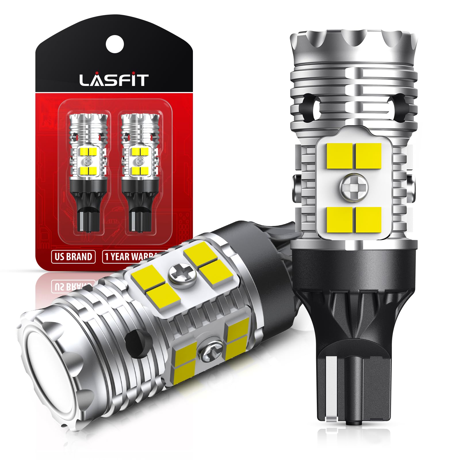 71OR8CLo9cL LASFIT 921 LED Bulb Reverse Lights, 912 T15 Back Up Light CANBUS Error Free W16W 906 Reversing Bulb 904 916 6000K Xenon White New Upgrade Design, Plug and Play (Pack of 2) - Image 1