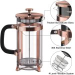QUQIYSO Coffee Maker 304 Stainless Steel French Press with 4 Filter, Heat Resistant Durable, Easy to Clean, Borosilicate Glass Coffee Press, 100% BPA Free Teapot, 21 ounce, copper - Image 3