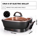 Crux Extra Deep Nonstick Scratch Resistant Electric Skillet with Removeable Temperature Probe, 12" x 12", silver (14620) - Image 10