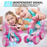 QUNREDA RC Cars, Pink Remote Control Car for Girls, 2.4 GHZ Double Sided RC Stunt Car 360° Rotating Remote Control Crawler with Headlights Car Toys for 6 7 8 9 10 11 12 Girls Birthday Gift Grandkids - Image 5