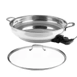 XL Electric 16" Skillet By CucinaPro- 18/10 Stainless Steel Frying Pan with Tempered Glass Lid and Handle, Round with Adjustable Temperature Control Probe, Portable, Includes Recipe Guide, Great Gift - Image 2