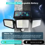 Tuffenough Solar Outdoor Lights 2500LM 210 LED Security Lights with Remote Control,3 Heads Motion Sensor Lights, IP65 Waterproof,270° Wide Angle Flood Wall Lights with 3 Modes(2 Packs) - Image 6