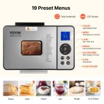 VEVOR Bread Maker, 19-in-1 2LB Dough Machine, Nonstick Ceramic Pan Automatic Breadmaker with Gluten Free Setting, Whole Wheat Bread Making, Digital, Programmable, 3 Loaf Sizes, 3 Crust Colors - Image 9