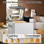 KEEPEEZ Bread Maker, 17-in-1 2LB Stainless Steel with Bread Machine, Non-Stick Pan, Smart Touch, Auto Nut Dispenser, 15H Timer&Keep-Warm, 3 Sizes 3 Colors, 66 Recipes, Gluten-Free, Sourdough - Image 8