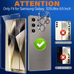 firtstnow 3 Pack Glass Screen Protector for Samsung Galaxy S25 Ultra [6.9 inch] + 3 Pack Camera Lens Protector, 9H Tempered Glass, Fingerprint Unlock, HD Clear Case Friendly Anti-Scratch - Image 7
