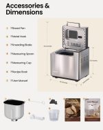 KOVIET 25-in-1 Bread Maker Machine with Automatic Dual Dispenser, 2LB Stainless Steel Breadmaker with Gluten-Free, Dough, Jam, Yogurt etc Settings, Silver - Image 2