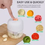 Electric Garlic Chopper, Mini Portable Veggie Chopper, 250ML Garlic Grinder Masher Onion Grinder, Blender to Vegetable, Wireless Food Processor for Ginger, Chili, Fruit, Meat, etc - Image 8