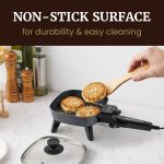 Elite Gourmet EFS059 Personal Electric Skillet, 7” Compact Portable Cooker, Adjustable Temperature, 600W Rapid Heating, Nonstick Surface, Tempered Glass Lid, Removable Handle, Black - Image 3